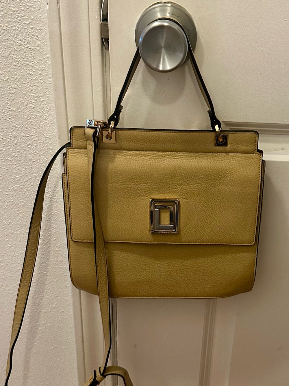Classic Yellow Pebbled Satchel with Top Handle and Detachable Strap